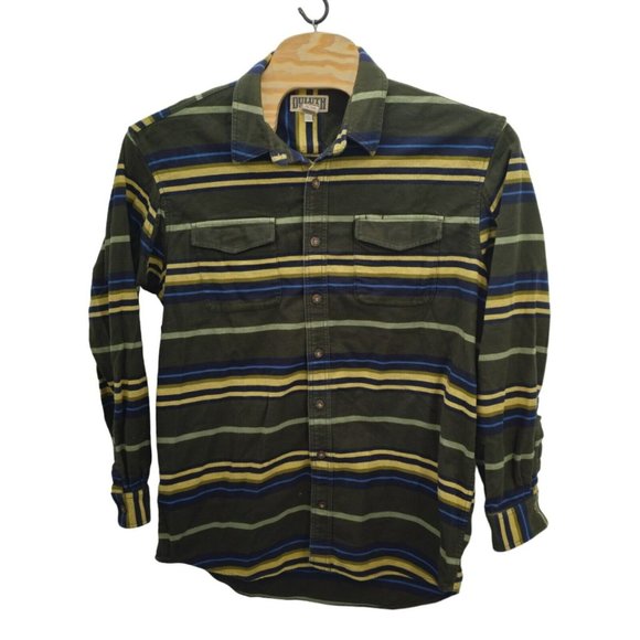 Duluth Trading Co Shirt Heavy Button Up Striped Men's XL Tall Multicolor Pockets - Picture 3 of 9